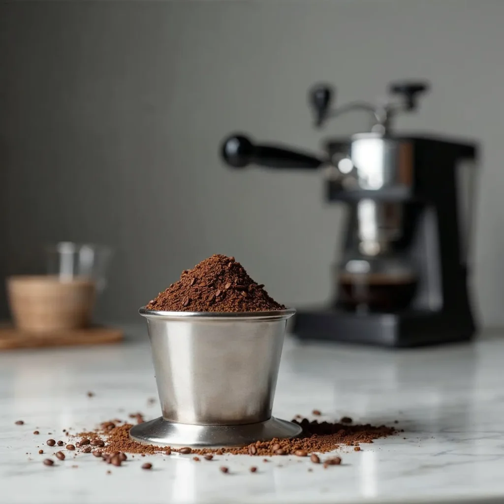 Café fraîchement moulu dans un porte-filtre en inox