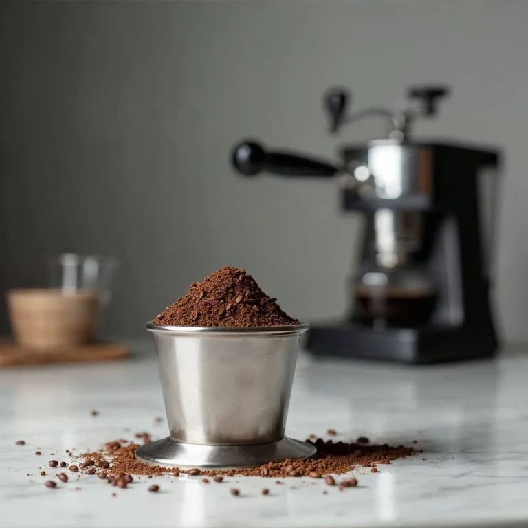 Café fraîchement moulu dans un porte-filtre en inox