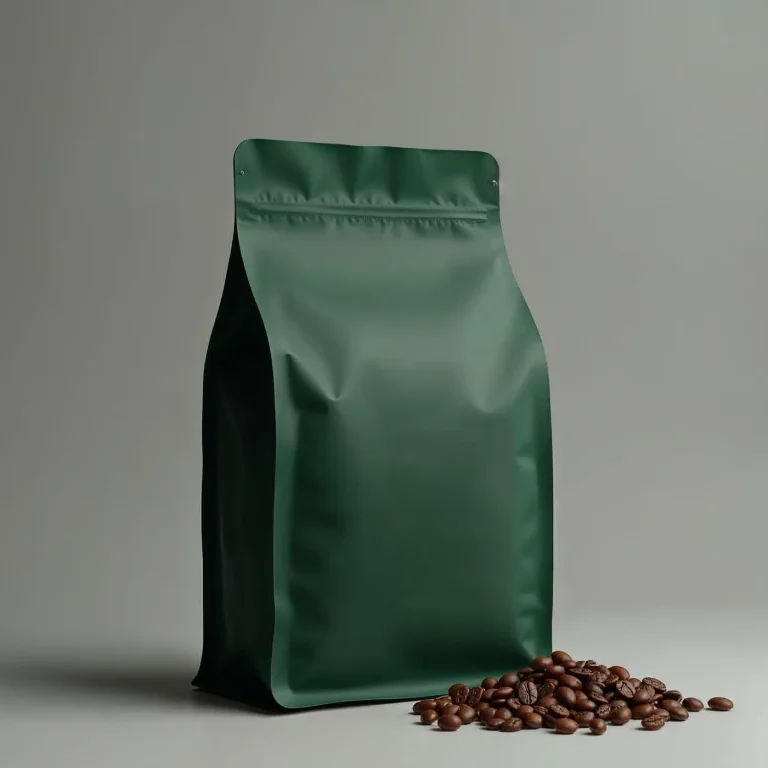 Sachet vert de café Brésil Cerrado et grains de torréfaction moyenne